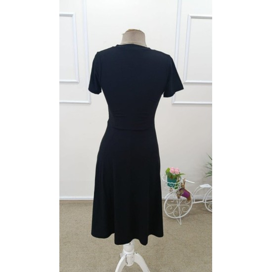 Kadın Kısa Kollu V Yakalı Kiloş Midi Viskon Elbise , 32606