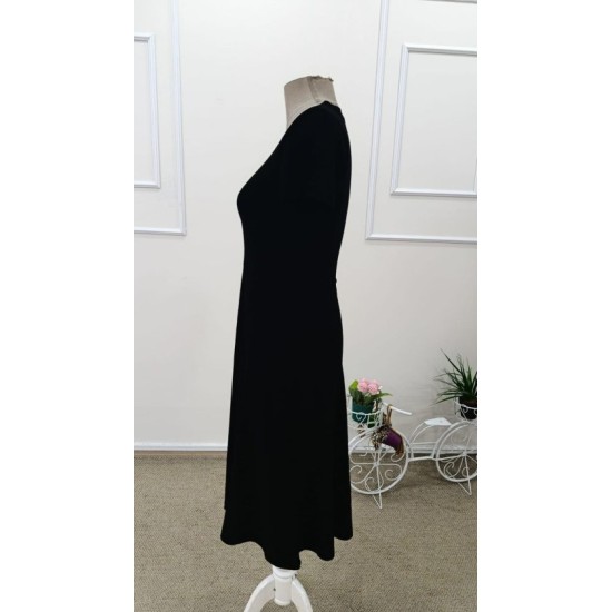 Kadın Kısa Kollu V Yakalı Kiloş Midi Viskon Elbise , 32606