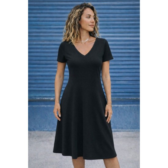 Kadın Kısa Kollu V Yakalı Kiloş Midi Viskon Elbise , 32606