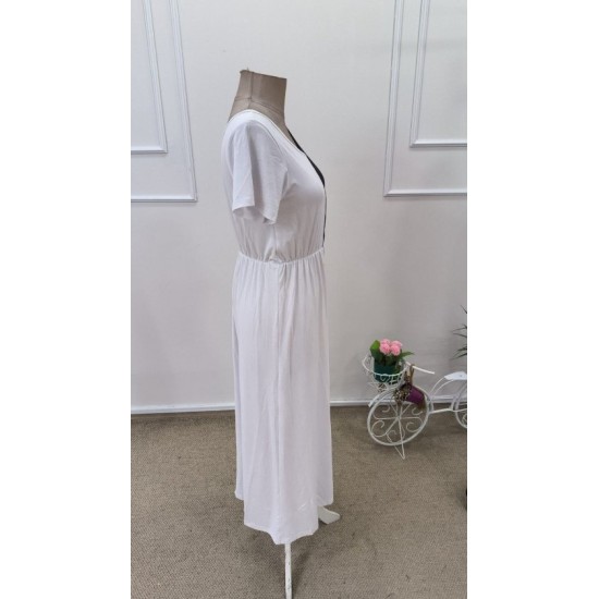 Kadın Kısa Kollu V Yakalı çift Renkli Viskon Midi Elbise , 32605