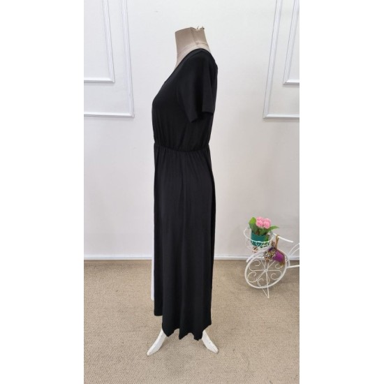 Kadın Kısa Kollu V Yakalı çift Renkli Viskon Midi Elbise , 32605