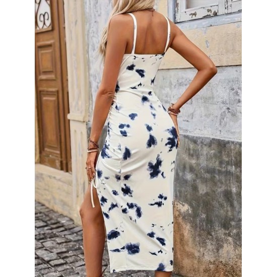 Kadın Ip Askılı Yuvarlak Yakalı Desenli Yandan Büzgülü Midi Süprem Elbise , 32601 Kadın Ip Askılı Yuvarlak Yakalı Desenli Yandan Büzgülü Midi Süprem Elbise , 32601