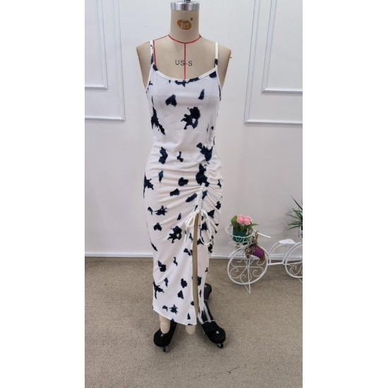 Kadın Ip Askılı Yuvarlak Yakalı Desenli Yandan Büzgülü Midi Süprem Elbise , 32601 Kadın Ip Askılı Yuvarlak Yakalı Desenli Yandan Büzgülü Midi Süprem Elbise , 32601