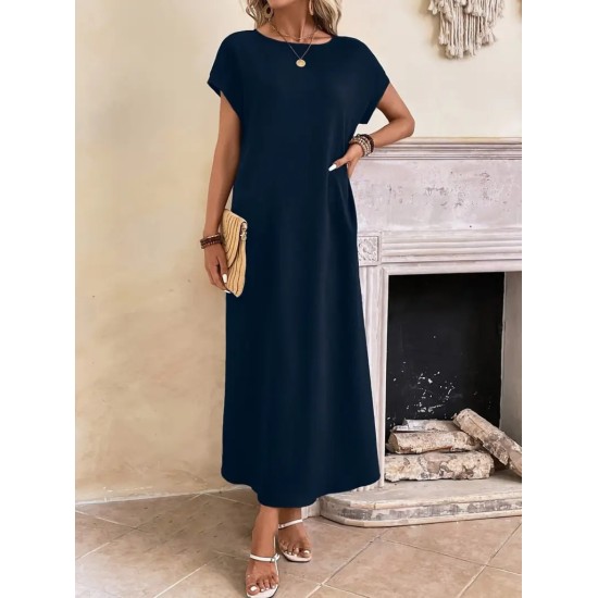 Kadın Uzun Kollu Yakası Açık Viskon Elbise , 32611