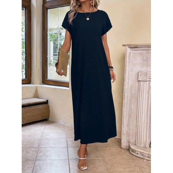 Kadın Uzun Kollu Yakası Açık Viskon Elbise , 32611