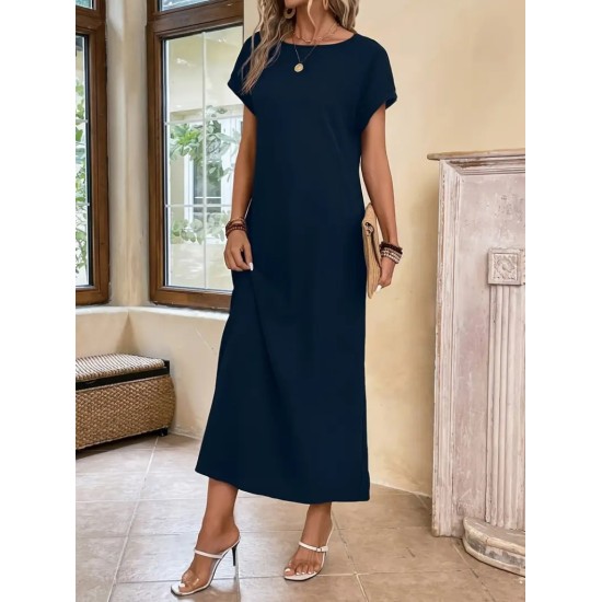 Kadın Uzun Kollu Yakası Açık Viskon Elbise , 32611