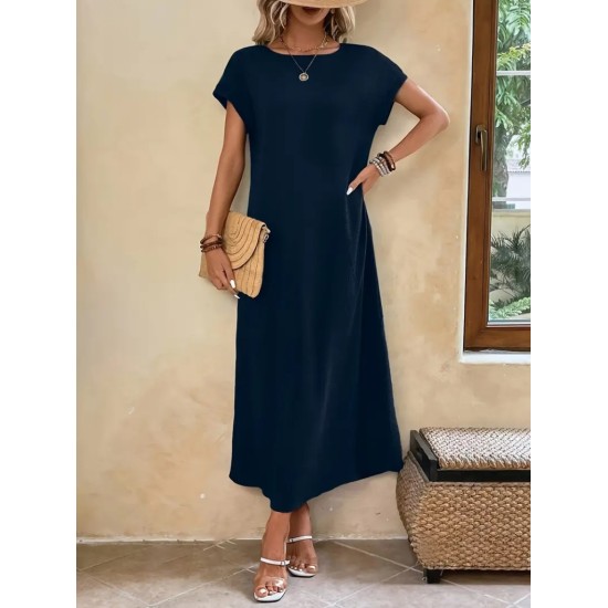 Kadın Uzun Kollu Yakası Açık Viskon Elbise , 32611