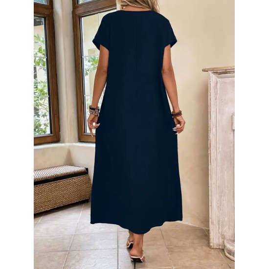 Kadın Uzun Kollu Yakası Açık Viskon Elbise , 32611