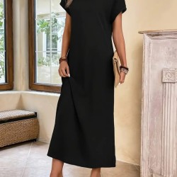 Kadın Uzun Kollu Yakası Açık Viskon Elbise , 32610