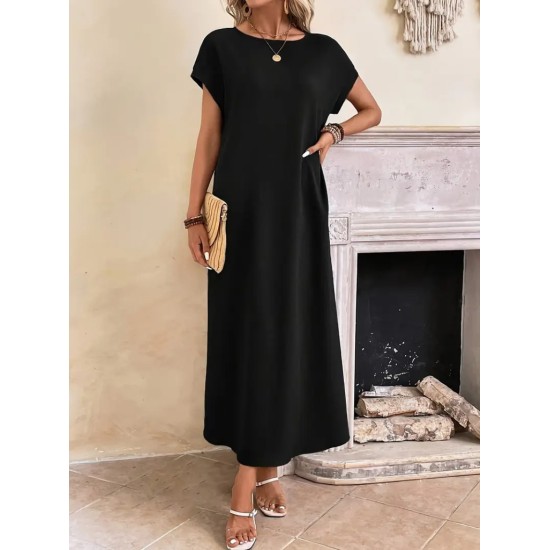 Kadın Uzun Kollu Yakası Açık Viskon Elbise , 32610