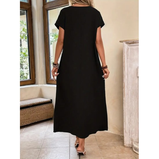 Kadın Uzun Kollu Yakası Açık Viskon Elbise , 32610