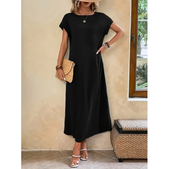 Kadın Uzun Kollu Yakası Açık Viskon Elbise , 32610