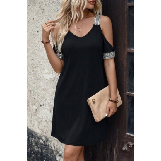 Kadın Omuzlardan Açık V Yakalı Kosa Viskon Elbise , 32618