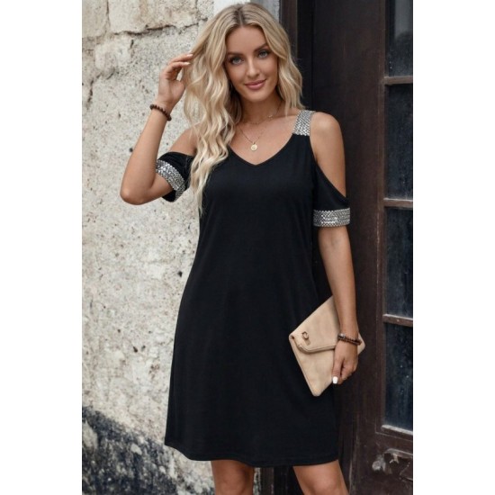 Kadın Omuzlardan Açık V Yakalı Kosa Viskon Elbise , 32618