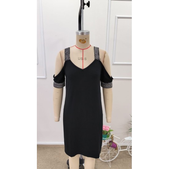 Kadın Omuzlardan Açık V Yakalı Kosa Viskon Elbise , 32618