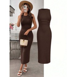 Kadın Askılı Bisiklet Yaka Beli Büzgülü Uzun Bürümcük Elbise , 32617