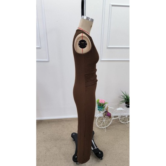 Kadın Askılı Bisiklet Yaka Beli Büzgülü Uzun Bürümcük Elbise , 32617