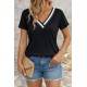 Kadın Kısa Kollu V Yakalı Bürümcük Bluz, 32614
