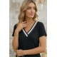 Kadın Kısa Kollu V Yakalı Bürümcük Bluz, 32614
