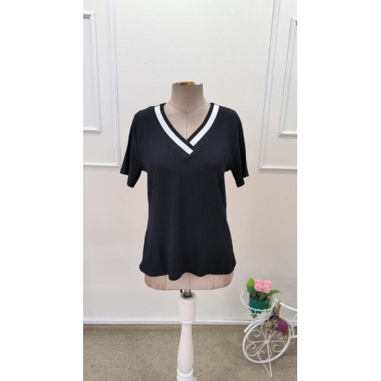 Kadın Kısa Kollu V Yakalı Bürümcük Bluz, 32614