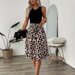 Kadın Askılı Yuvarlak Yakalı Viskon Bluz Ve Leopar Desenli önü Düğmeli Midi Etek Ikili Takım , 32612
