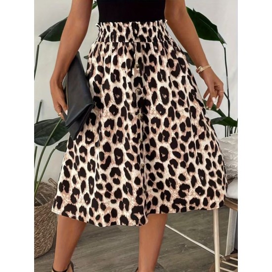 Kadın Askılı Yuvarlak Yakalı Viskon Bluz Ve Leopar Desenli önü Düğmeli Midi Etek Ikili Takım , 32612