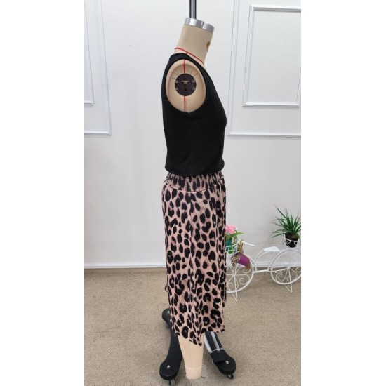 Kadın Askılı Yuvarlak Yakalı Viskon Bluz Ve Leopar Desenli önü Düğmeli Midi Etek Ikili Takım , 32612