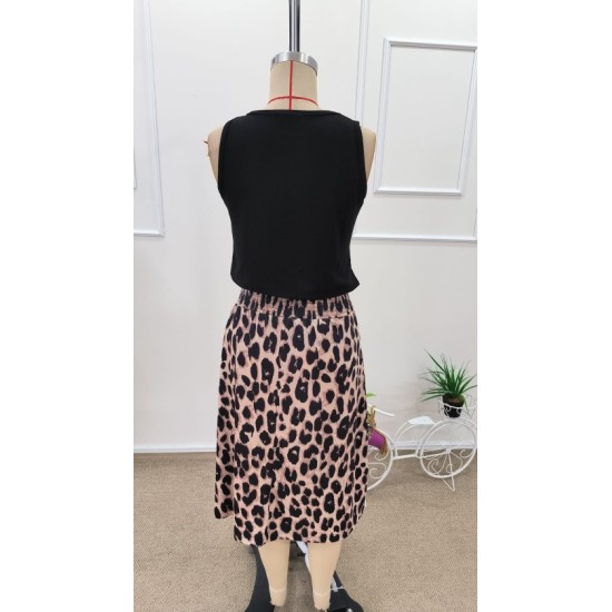 Kadın Askılı Yuvarlak Yakalı Viskon Bluz Ve Leopar Desenli önü Düğmeli Midi Etek Ikili Takım , 32612