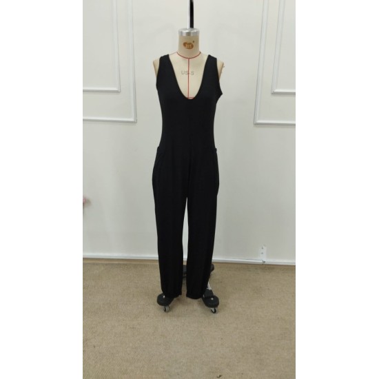 Kadın Askılı Yuvarlak Yakalı Cep Detaylı Viskon Tulum, 31891