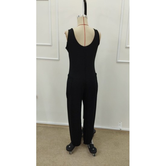 Kadın Askılı Yuvarlak Yakalı Cep Detaylı Viskon Tulum, 31891