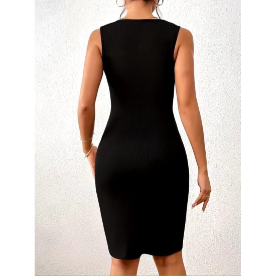 Kadın Askılı Kruvaze Yakalı Yandan Düğmeli çift Renkli Kısa Ottoman Elbise, 32629 Kadın Askılı Kruvaze Yakalı Yandan Düğmeli çift Renkli Kısa Ottoman Elbise, 32629