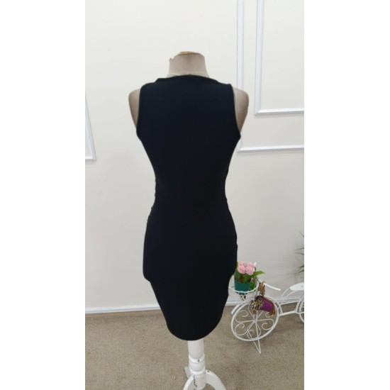 Kadın Askılı Kruvaze Yakalı Yandan Düğmeli çift Renkli Kısa Ottoman Elbise, 32629 Kadın Askılı Kruvaze Yakalı Yandan Düğmeli çift Renkli Kısa Ottoman Elbise, 32629