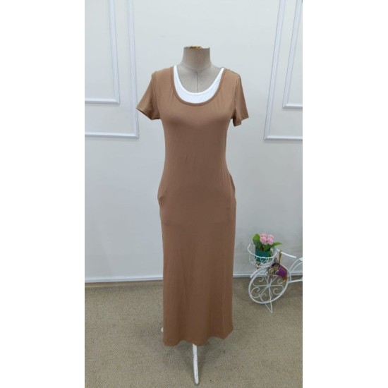 Kadın Kısa Kollu Içi Atlet Görünümlü Yandan Yırtmaçlı Uzun Viskon Elbise , 32643 Kadın Kısa Kollu Içi Atlet Görünümlü Yandan Yırtmaçlı Uzun Viskon Elbise , 32643