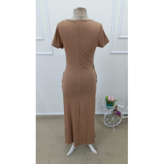 Kadın Kısa Kollu Içi Atlet Görünümlü Yandan Yırtmaçlı Uzun Viskon Elbise , 32643 Kadın Kısa Kollu Içi Atlet Görünümlü Yandan Yırtmaçlı Uzun Viskon Elbise , 32643