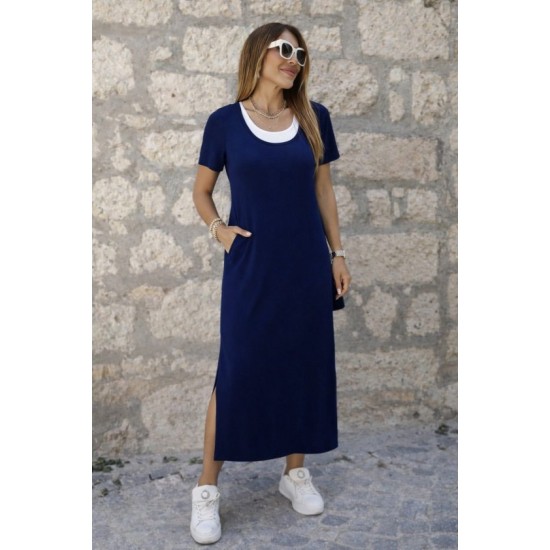 Kadın Kısa Kollu Içi Atlet Görünümlü Yandan Yırtmaçlı Uzun Viskon Elbise , 32642 Kadın Kısa Kollu Içi Atlet Görünümlü Yandan Yırtmaçlı Uzun Viskon Elbise , 32642