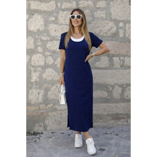 Kadın Kısa Kollu Içi Atlet Görünümlü Yandan Yırtmaçlı Uzun Viskon Elbise , 32642 Kadın Kısa Kollu Içi Atlet Görünümlü Yandan Yırtmaçlı Uzun Viskon Elbise , 32642