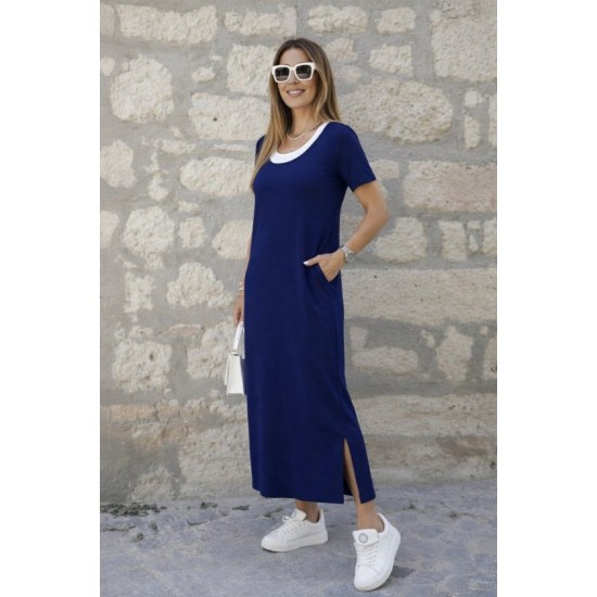 Kadın Kısa Kollu Içi Atlet Görünümlü Yandan Yırtmaçlı Uzun Viskon Elbise , 32642 Kadın Kısa Kollu Içi Atlet Görünümlü Yandan Yırtmaçlı Uzun Viskon Elbise , 32642