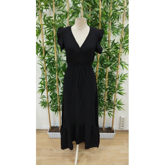 Kadın Kısa Kollu Kruvaze Yakalı Beli Lastikli Müslim Elbise, 32645