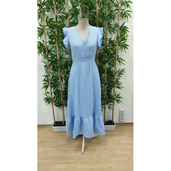 Kadın Kısa Kollu Kruvaze Yakalı Beli Lastikli Müslim Elbise, 32644