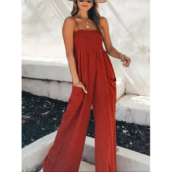 Kadın Ip Askılı Göğsü Lastik Detaylı Cepli Uzun Tulum, 32655 Kadın Ip Askılı Göğsü Lastik Detaylı Cepli Uzun Tulum, 32655