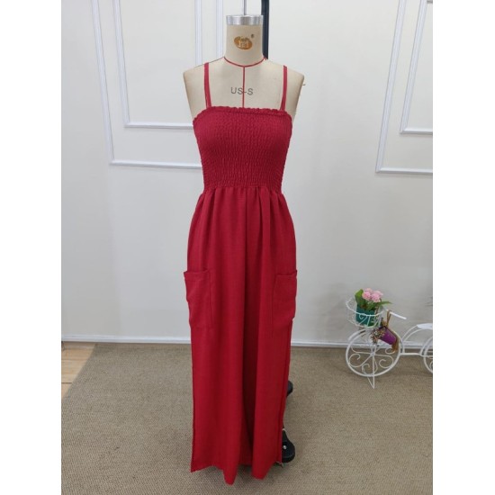 Kadın Ip Askılı Göğsü Lastik Detaylı Cepli Uzun Tulum, 32655 Kadın Ip Askılı Göğsü Lastik Detaylı Cepli Uzun Tulum, 32655