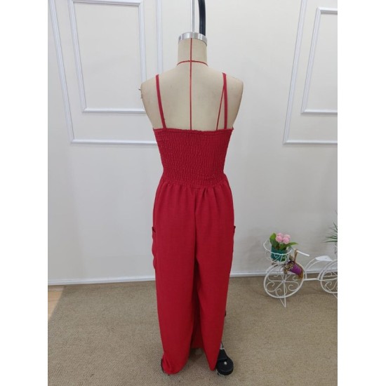 Kadın Ip Askılı Göğsü Lastik Detaylı Cepli Uzun Tulum, 32655 Kadın Ip Askılı Göğsü Lastik Detaylı Cepli Uzun Tulum, 32655