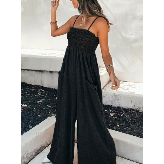 Kadın Ip Askılı Göğsü Lastik Detaylı Cepli Uzun Tulum, 32653