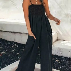 Kadın Ip Askılı Göğsü Lastik Detaylı Cepli Uzun Tulum, 32653