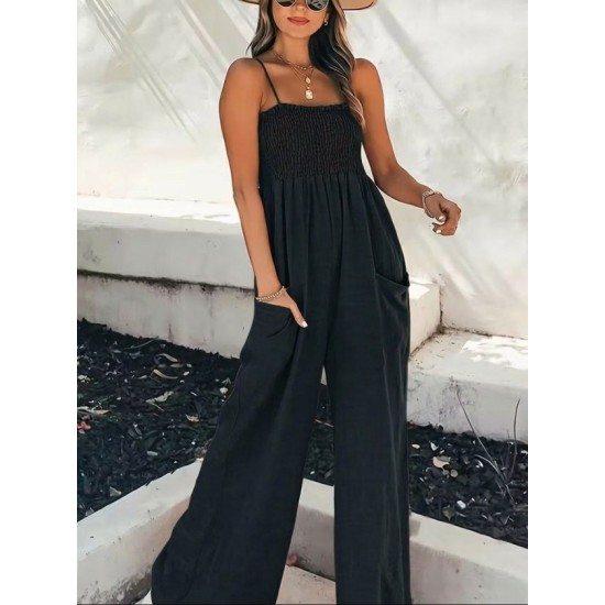 Kadın Ip Askılı Göğsü Lastik Detaylı Cepli Uzun Tulum, 32653