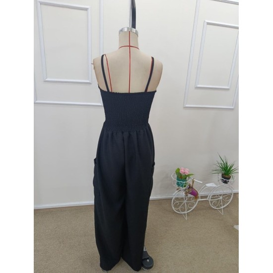 Kadın Ip Askılı Göğsü Lastik Detaylı Cepli Uzun Tulum, 32653