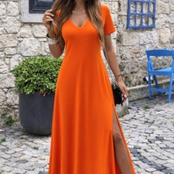 Kadın Kısa Kollu V Yakalı Maksi Boy Viskon Elbise, 32648
