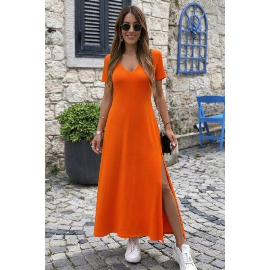 Kadın Kısa Kollu V Yakalı Maksi Boy Viskon Elbise, 32648 Kadın Kısa Kollu V Yakalı Maksi Boy Viskon Elbise, 32648