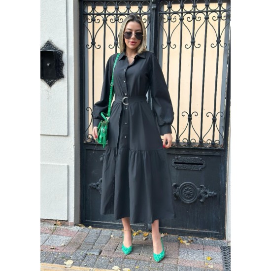 Kadın Uzun Kollu Yakalı önden Düğmeli Beli Metal Kemerli Dokuma Maksi Elbise, 32656 Kadın Uzun Kollu Yakalı önden Düğmeli Beli Metal Kemerli Dokuma Maksi Elbise, 32656