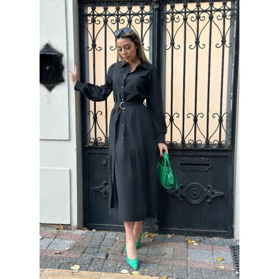 Kadın Uzun Kollu Yakalı önden Düğmeli Beli Metal Kemerli Dokuma Maksi Elbise, 32656 Kadın Uzun Kollu Yakalı önden Düğmeli Beli Metal Kemerli Dokuma Maksi Elbise, 32656